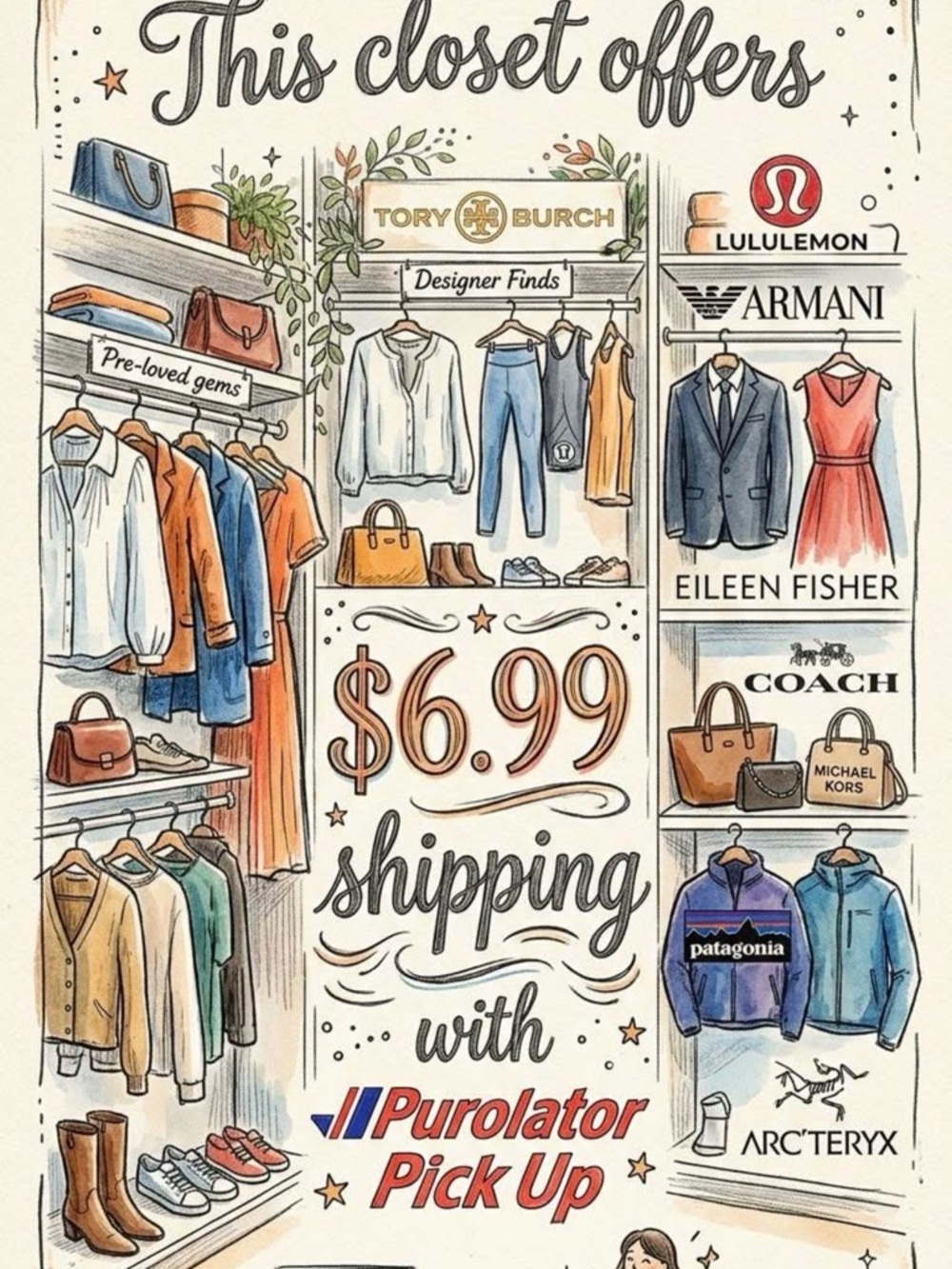 Closet Promo Print Featuring Designer Logos and Apparel - Neutral Tones
